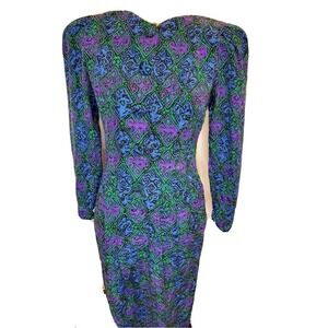 Vintage Adrianna‎ Papell 100% Silk Pattern Big Button Dress sz 4